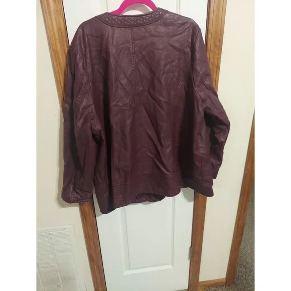 Christopher & Banks Women’s Faux‎ Leather Full Zip Jacket Size 3X Wine Burgundy - Picture 11 of 14